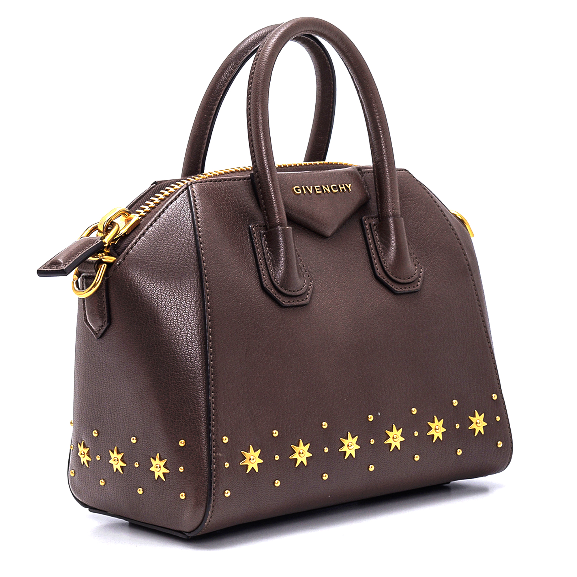 Givenchy - Brown Leather & Gold Star Nano Antigona Bag